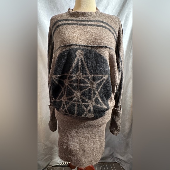 Demobaza Dresses & Skirts - Demobaza Wool Sacred Geometry Glyph Stretch Blouson Dress Dystopian Dune Alpaca